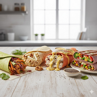 Tortilla ekmeğine sarımsaklı çifte kat waffle dürüm