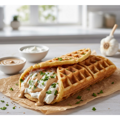 Kremalı sarımsaklı, tahinli İstanbul usulü waffle dürüm - Resim 1